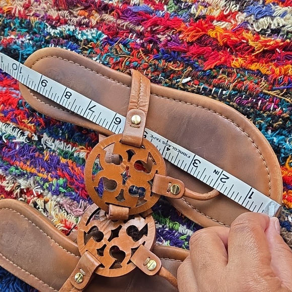 Tory Burch Cognac Brown Leather Miller Medallion Slip-on Flip Flop Sandal - Picture 12 of 17